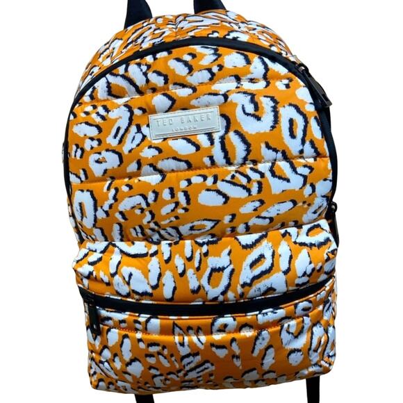 NEW TED BAKER LONDON Gold Yellow White Black Leopard Print Puffer Backpack Bag - Picture 3 of 8